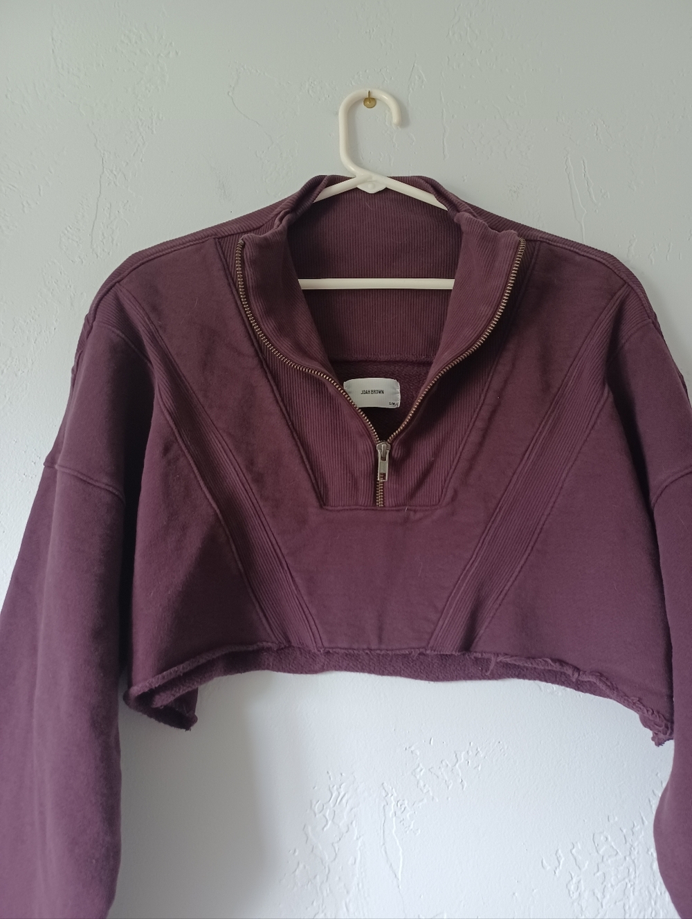 Joah Brown Cropped Quarter-Zip Sweatshirt in Plum - Picture 3 of 7